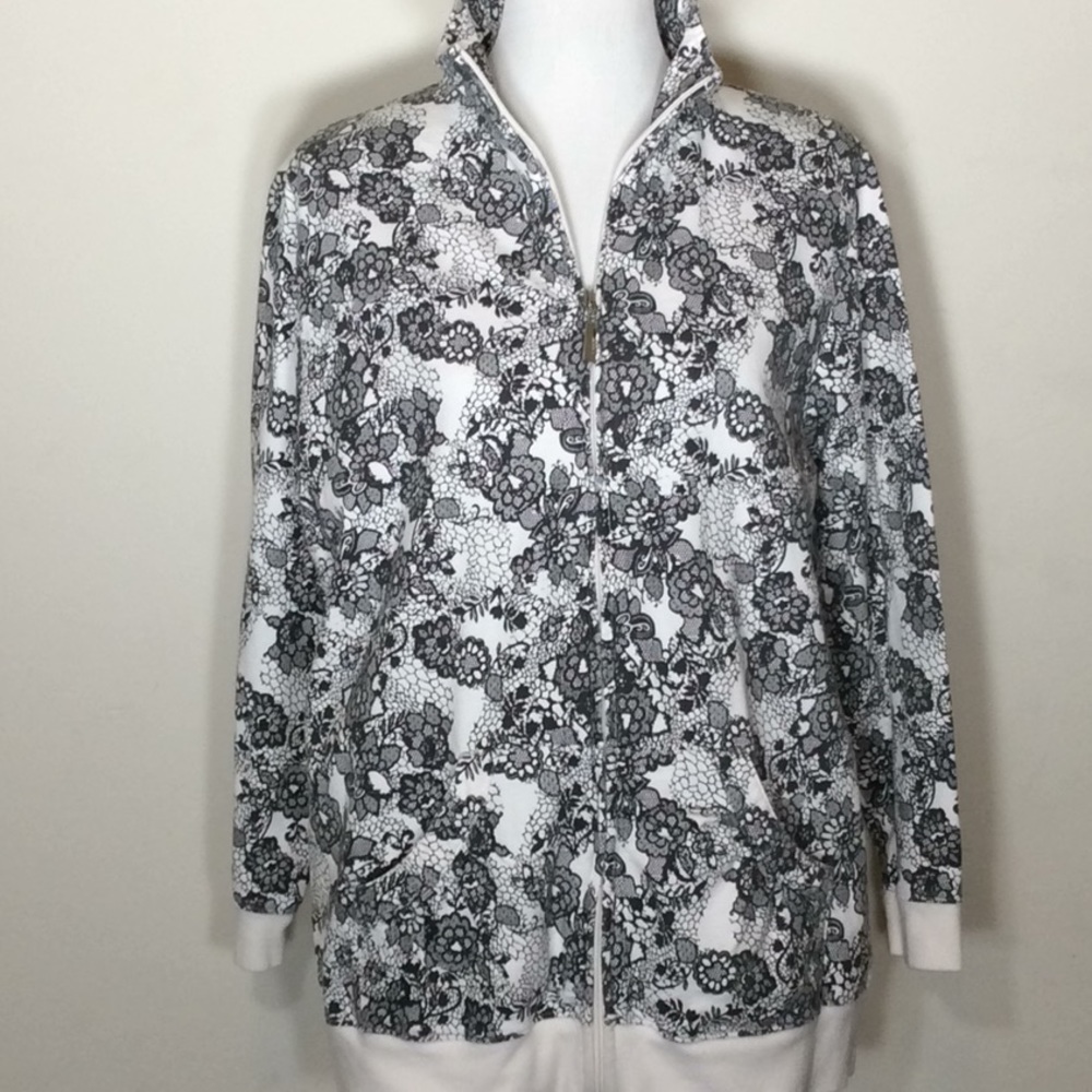 Liz&Me Zippered Floral Print Sweatshirt w/Pockets
